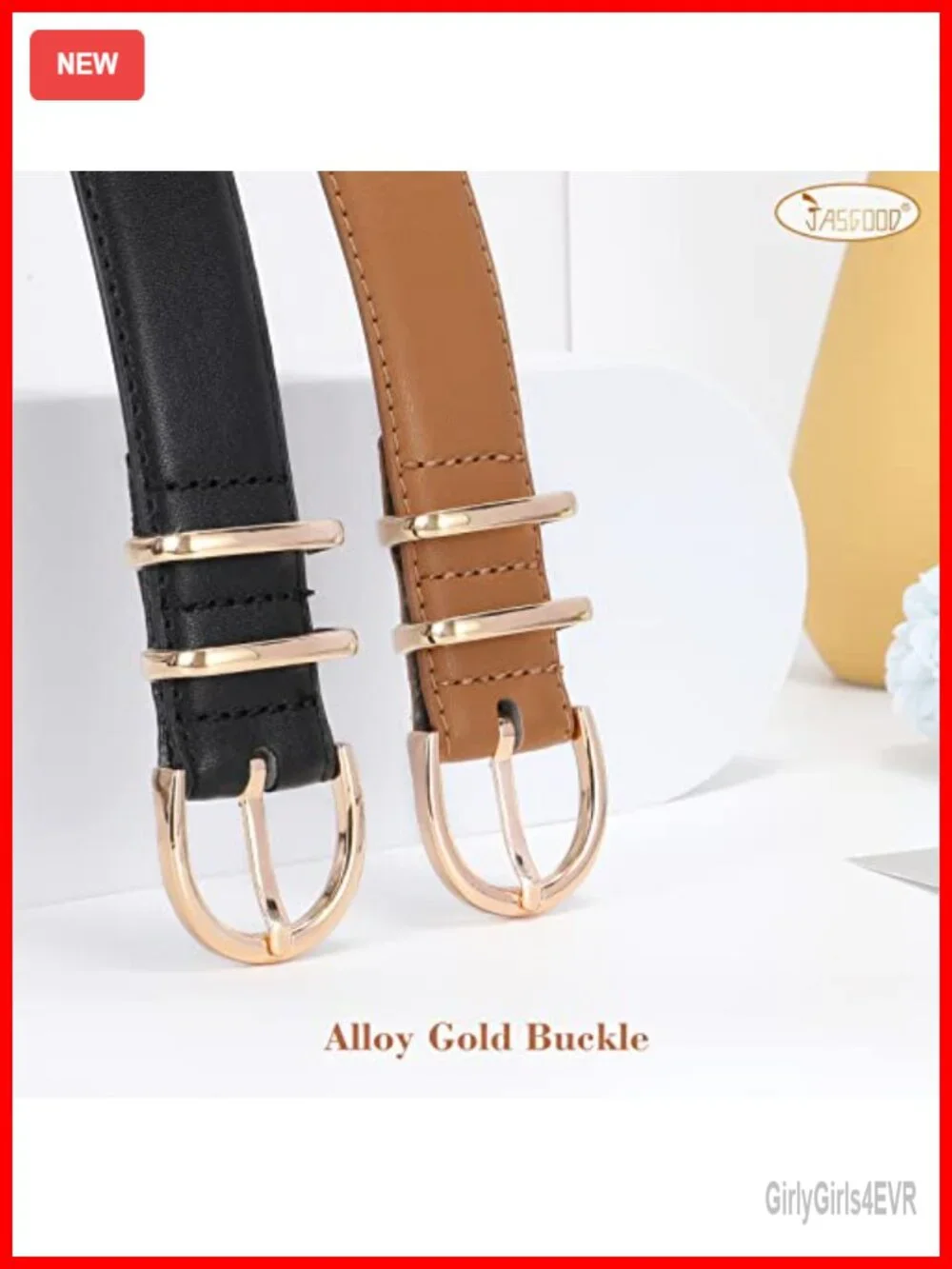 2 Pack Faux Leather Belt for Women with Gold Buckle, Adjustable Waist Belt for